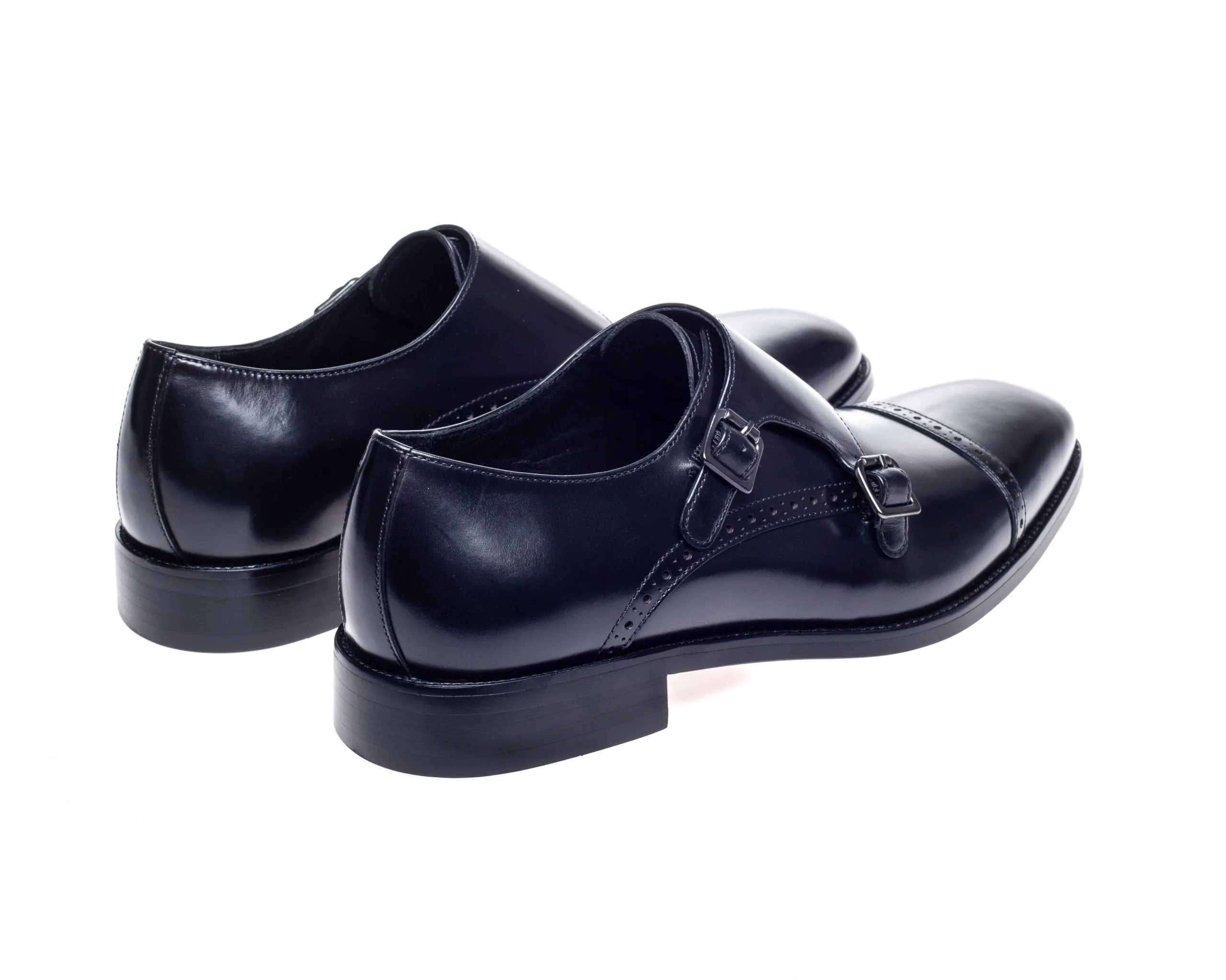 Alderney Black Double Monk Shoes
