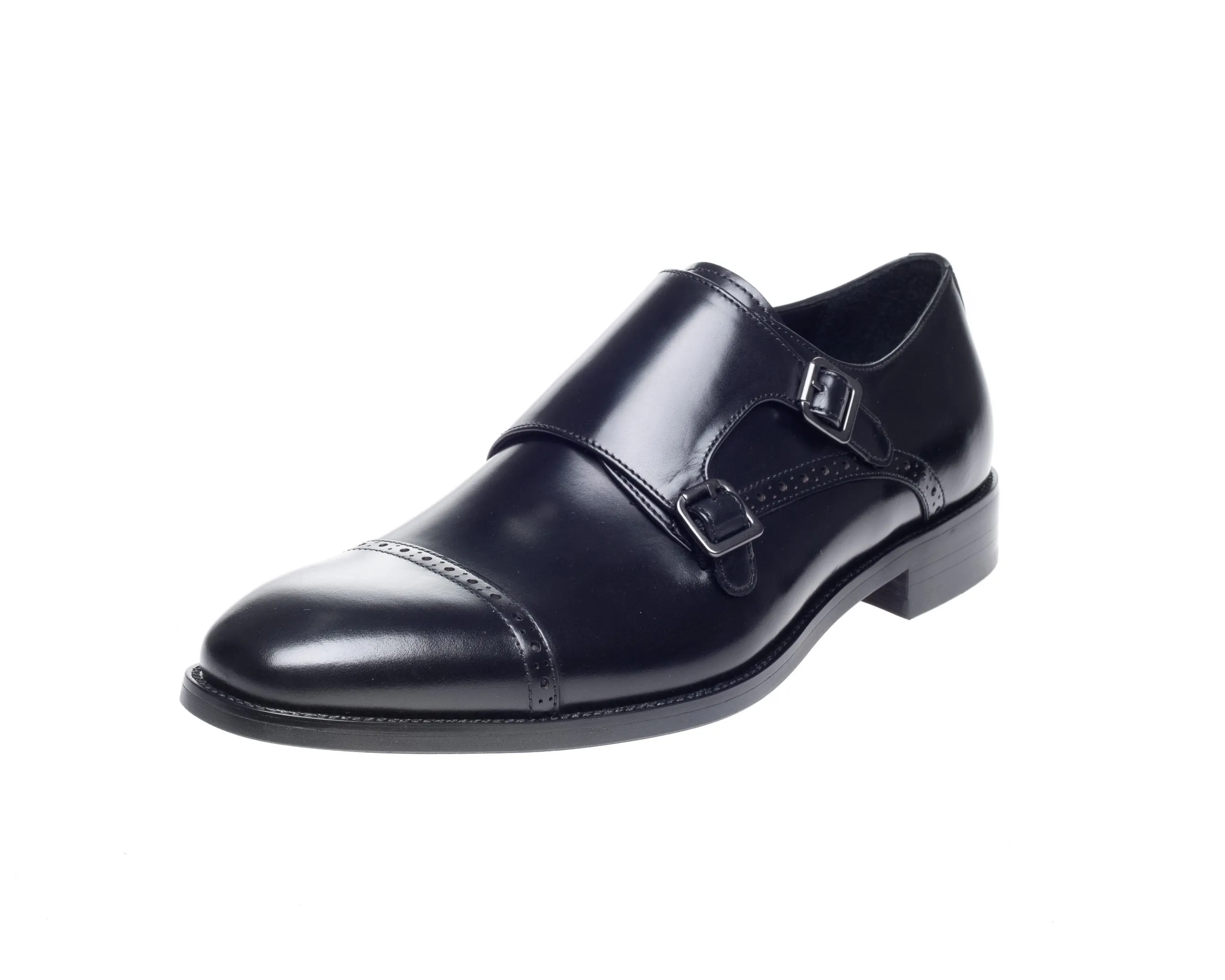 Alderney Black Double Monk Shoes