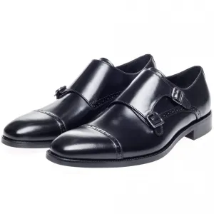 Alderney Black Double Monk Shoes