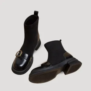 Ankle Boots – Faux Suede & Buckle Detail