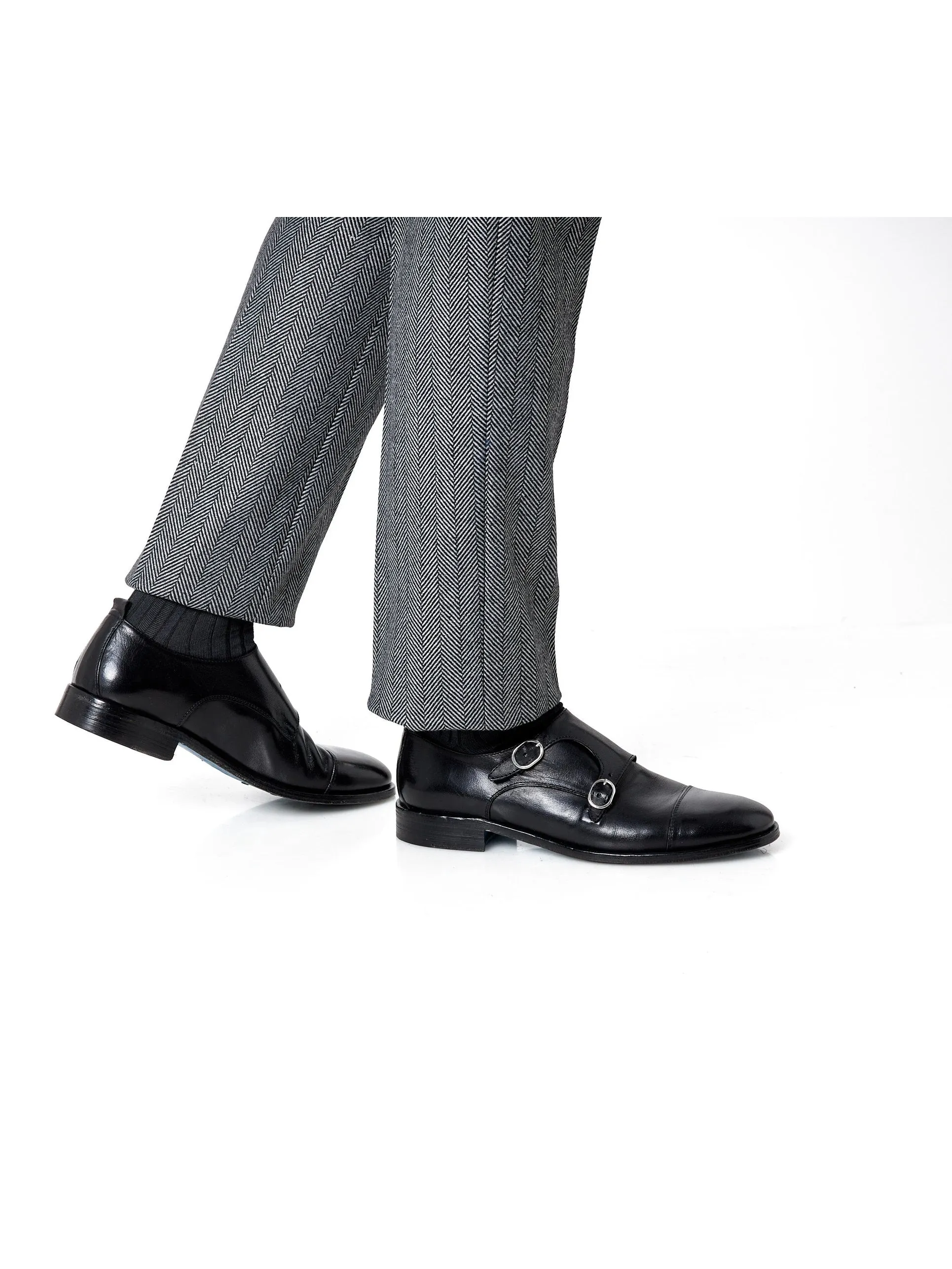 BLACK ITALIAN CALFSKIN DOUBLE BUCKLE MONK LOAFER