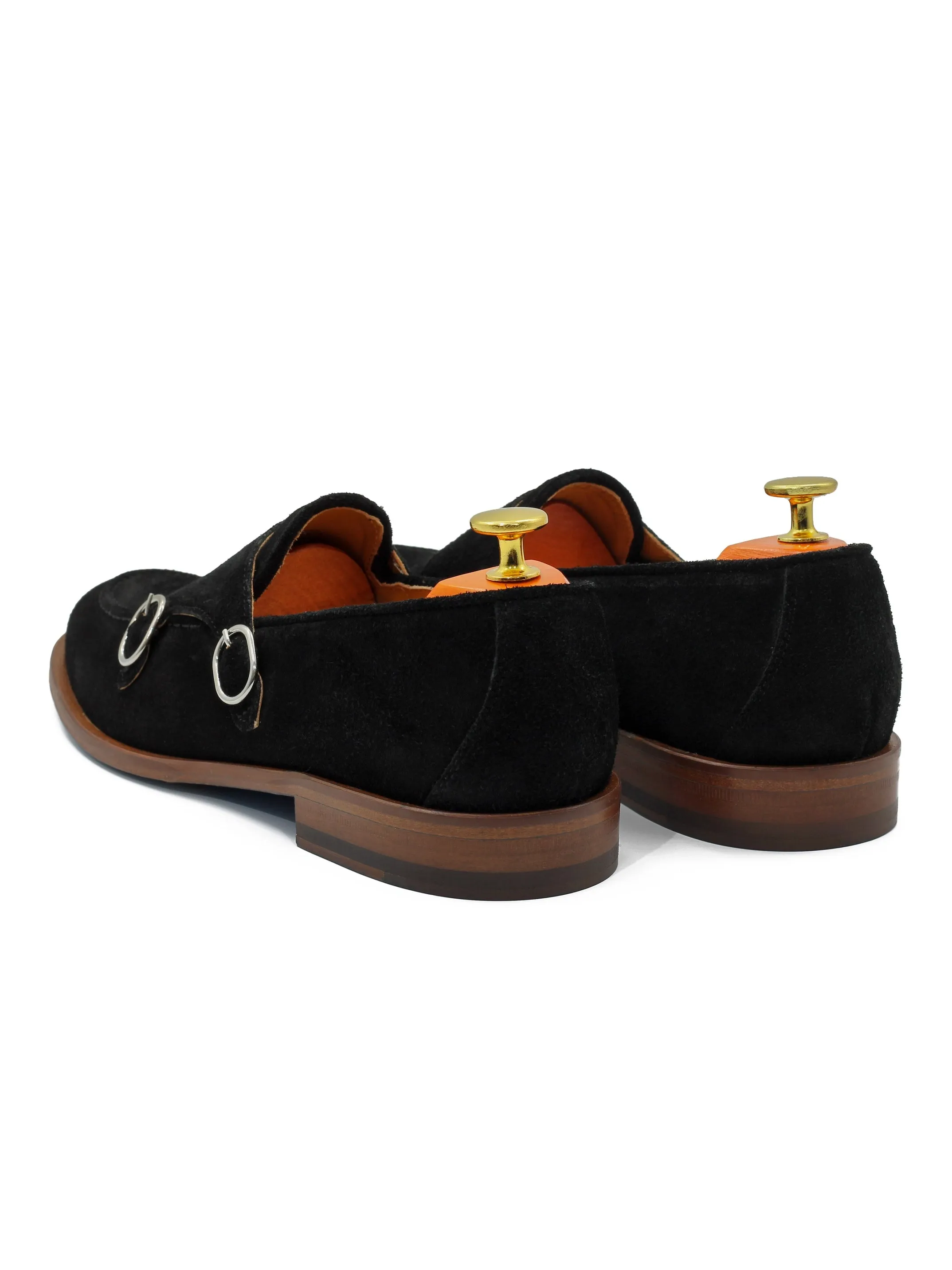 BLACK ITALIAN SUEDE DOUBLE BUCKLE MONK LOAFER