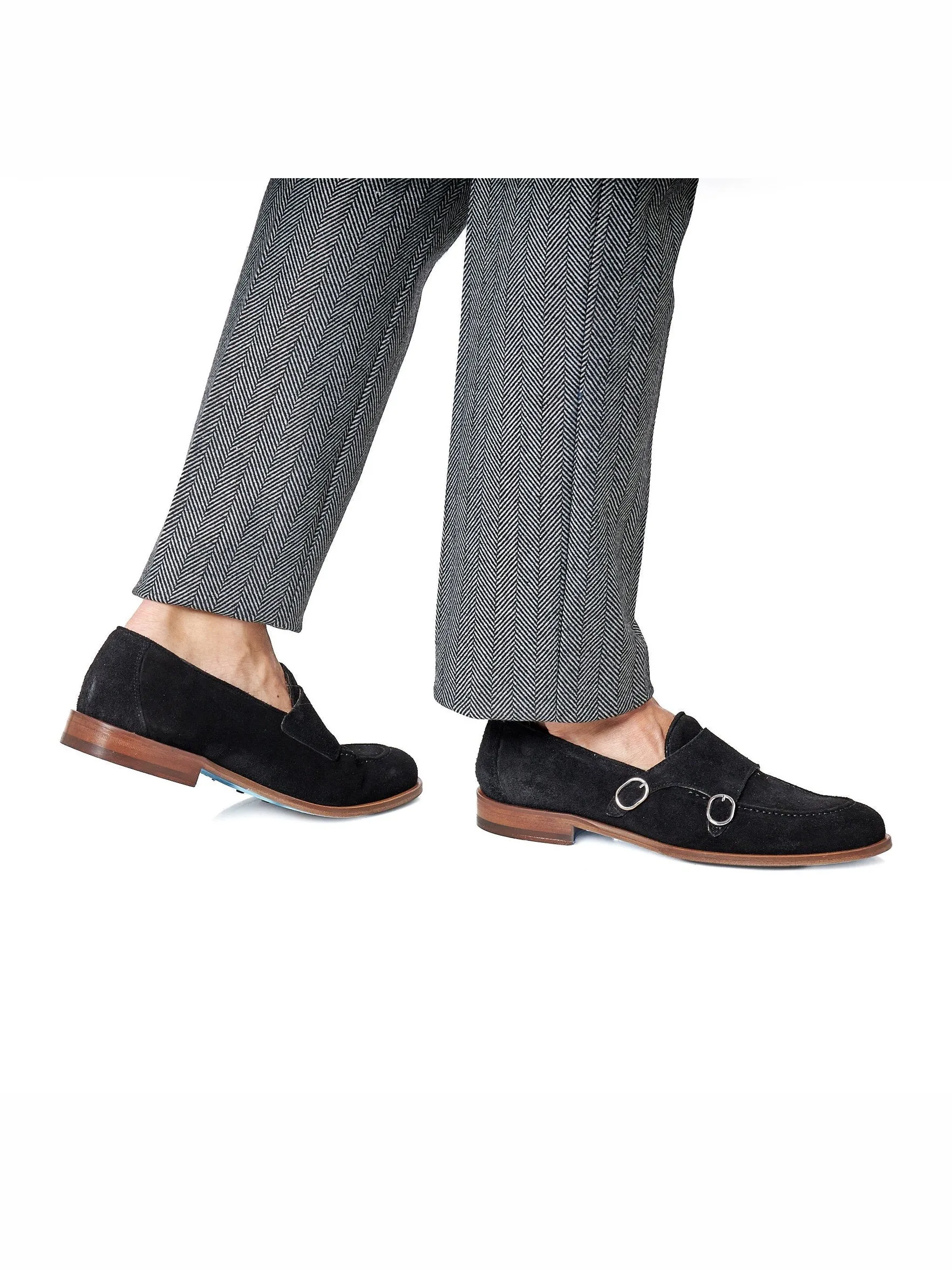 BLACK ITALIAN SUEDE DOUBLE BUCKLE MONK LOAFER