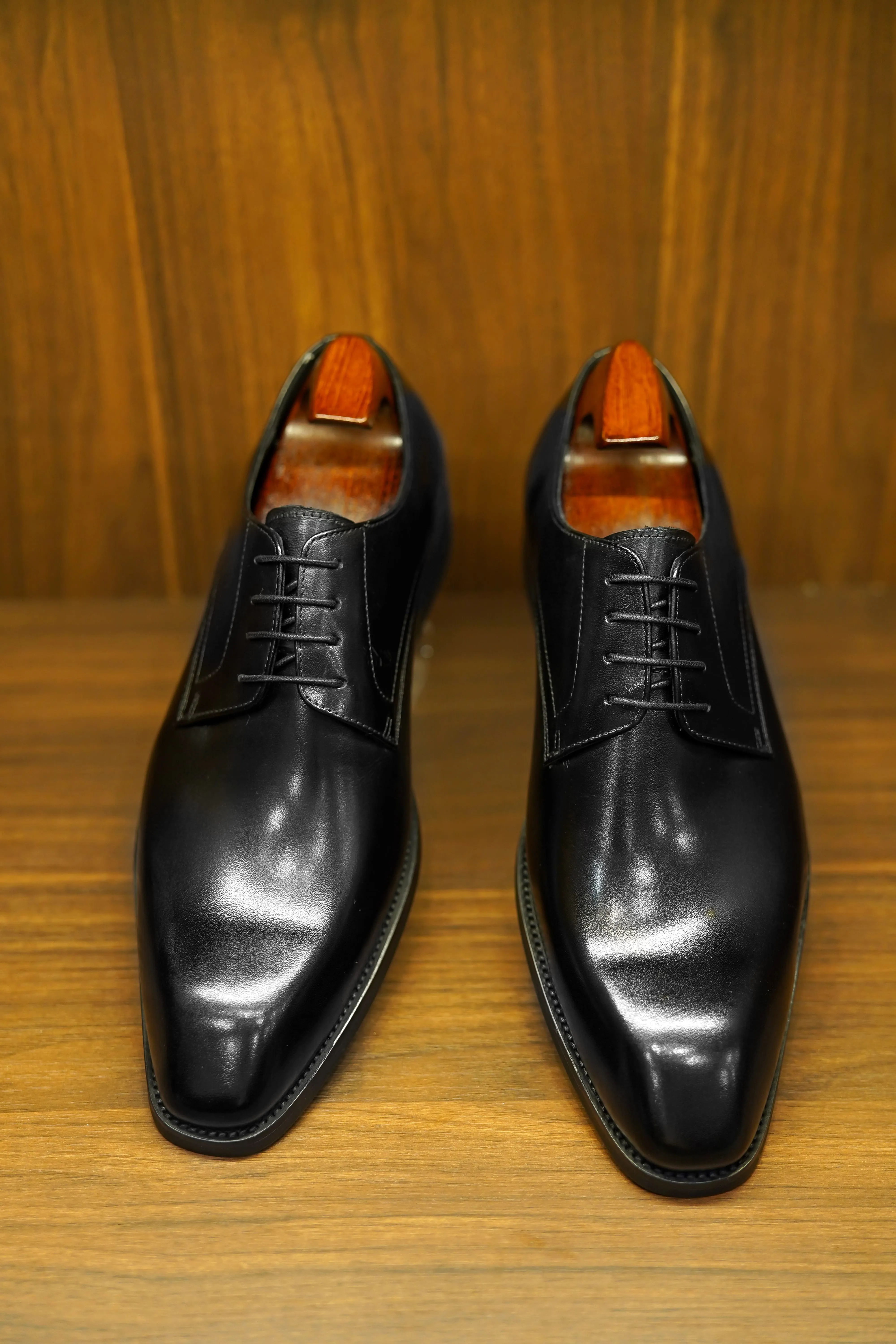 Black Leather Men's Derby Shoes