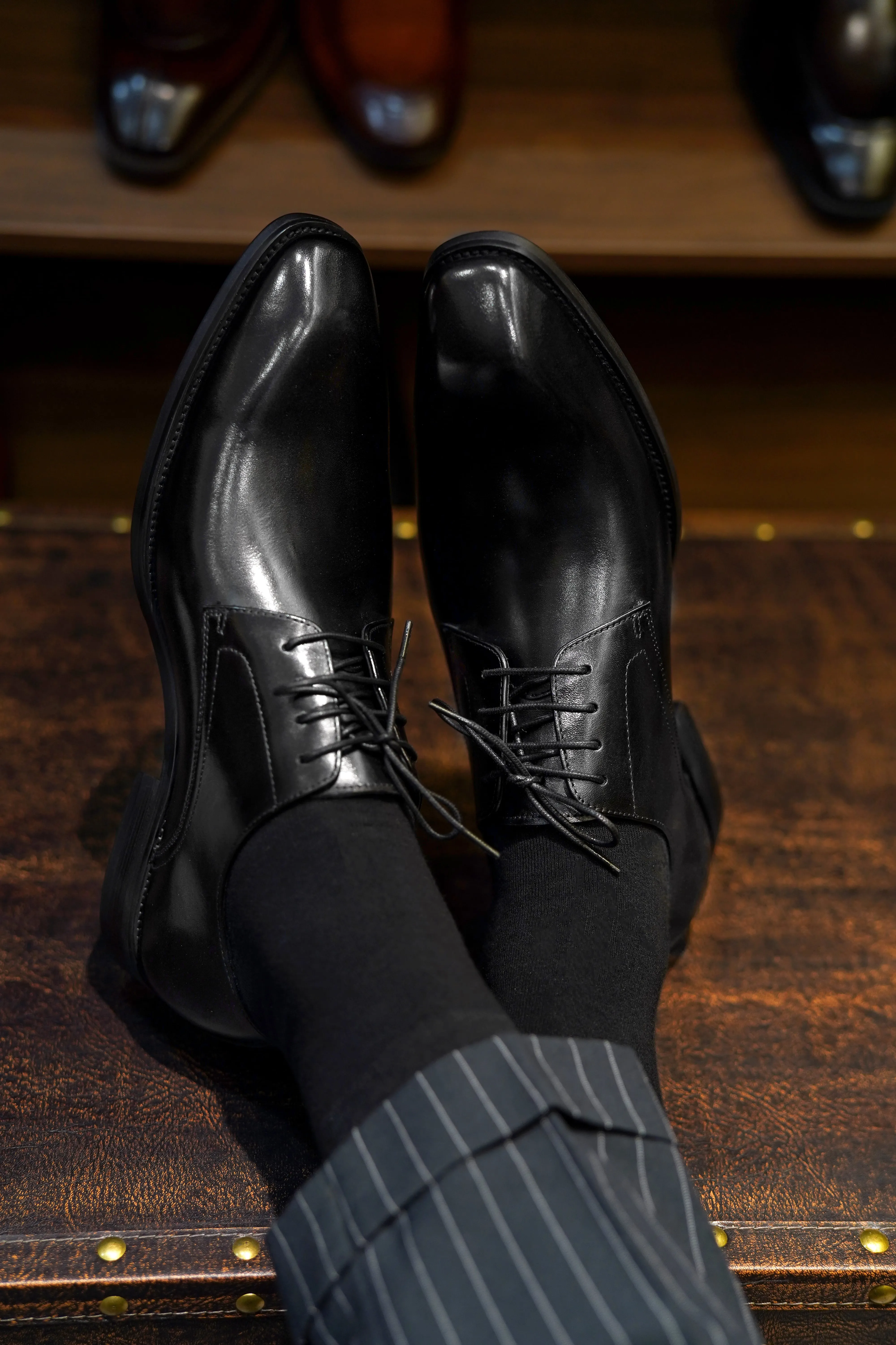 Black Leather Men's Derby Shoes
