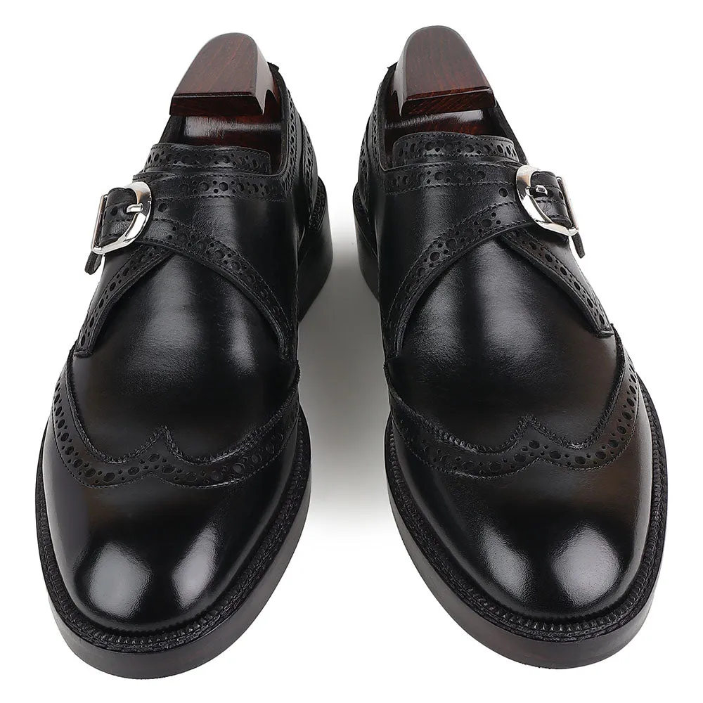 Black Mirror Glossed Brogue Detail Wigtip Single Monk