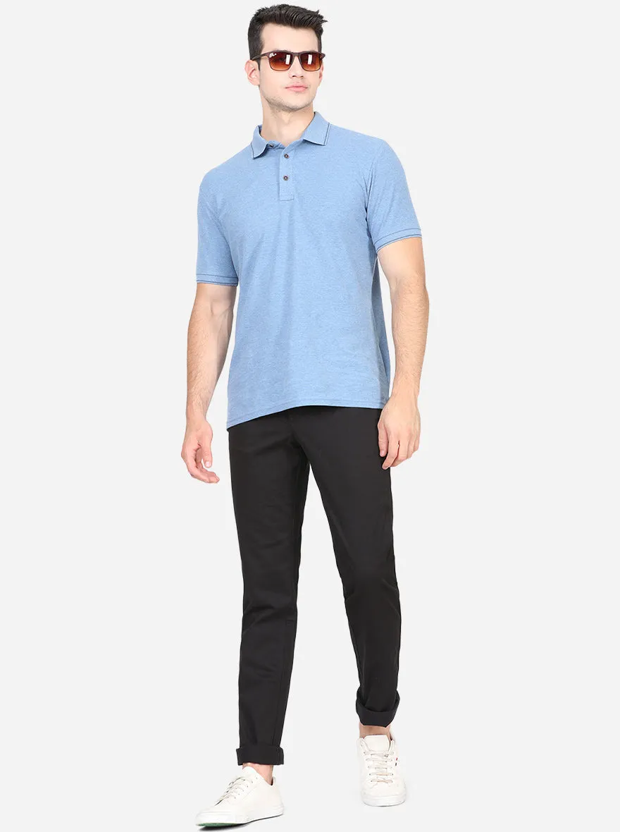 Black Solid Slim Fit Casual Trouser | Greenfibre
