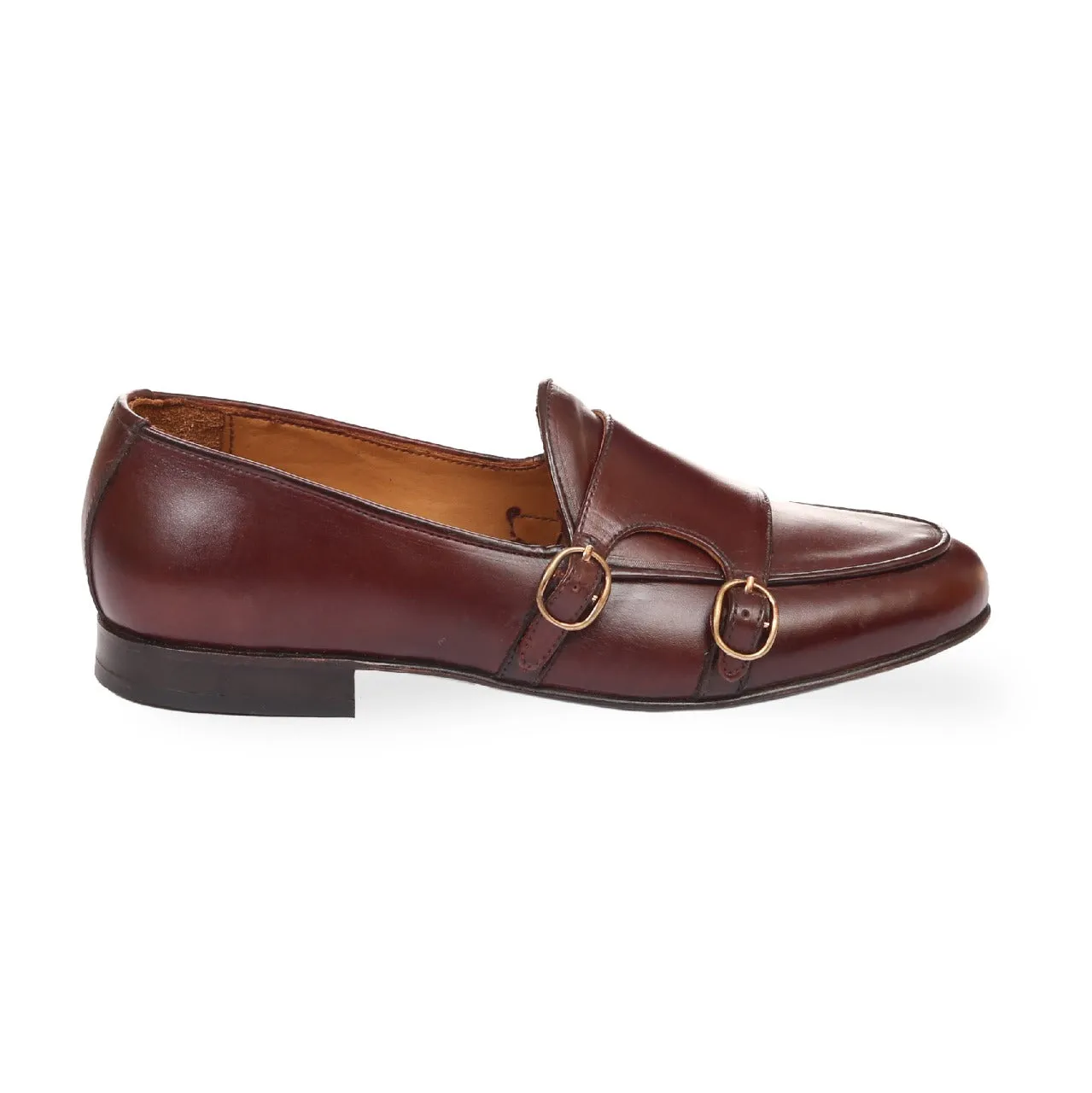 Brown Double Monk Penny Loafer Shoes for Men