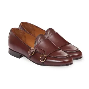 Brown Double Monk Penny Loafer Shoes for Men