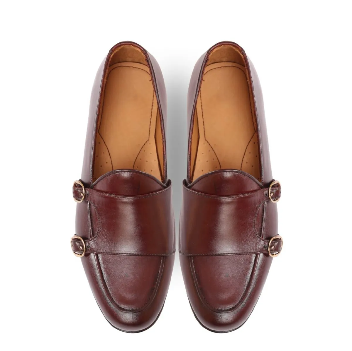 Brown Double Monk Penny Loafer Shoes for Men