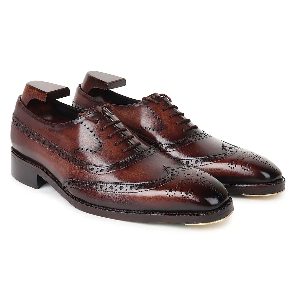 Brown Goodyear Welted Washed Mirror Glossed Patina Full Brogue Oxford   Fiddle Back Waist   Metal Toe