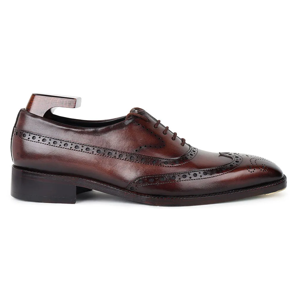Brown Goodyear Welted Washed Mirror Glossed Patina Full Brogue Oxford   Fiddle Back Waist   Metal Toe