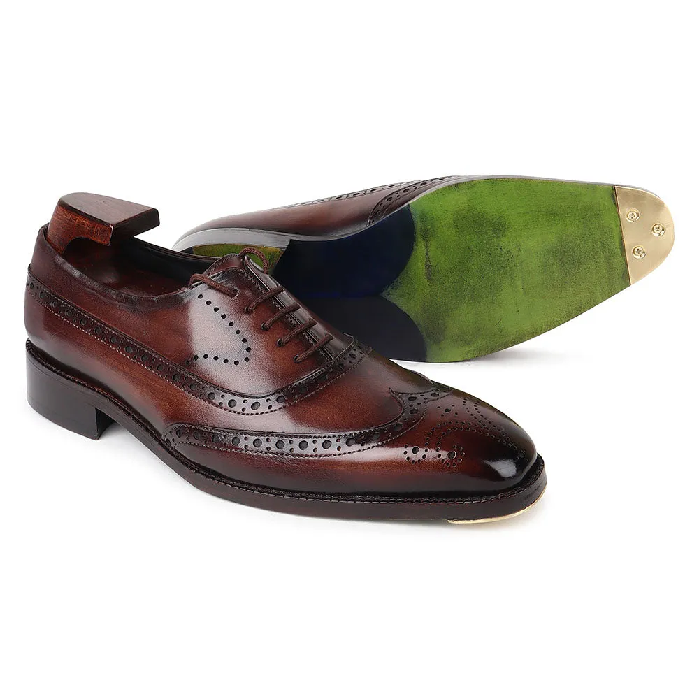 Brown Goodyear Welted Washed Mirror Glossed Patina Full Brogue Oxford   Fiddle Back Waist   Metal Toe