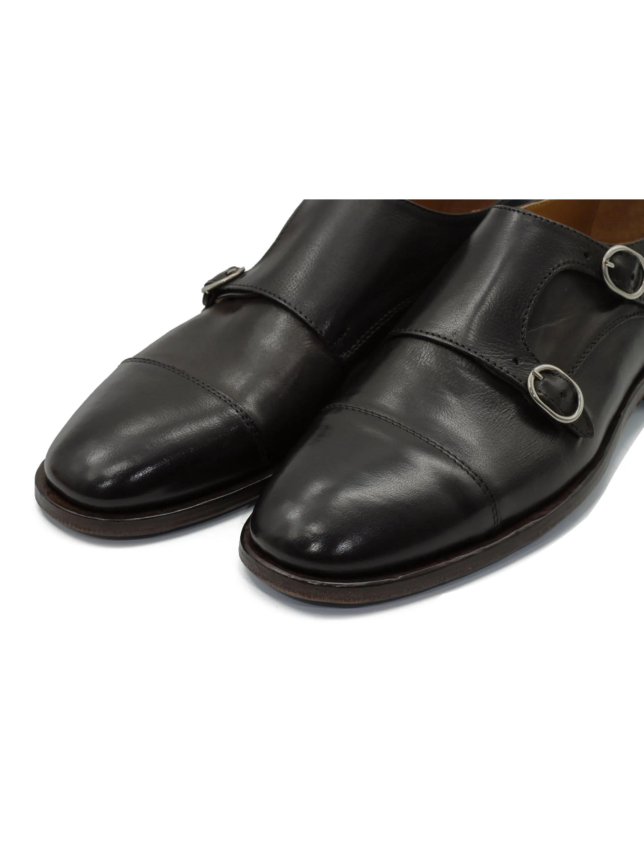 BROWN ITALIAN CALFSKIN DOUBLE BUCKLE MONK LOAFER
