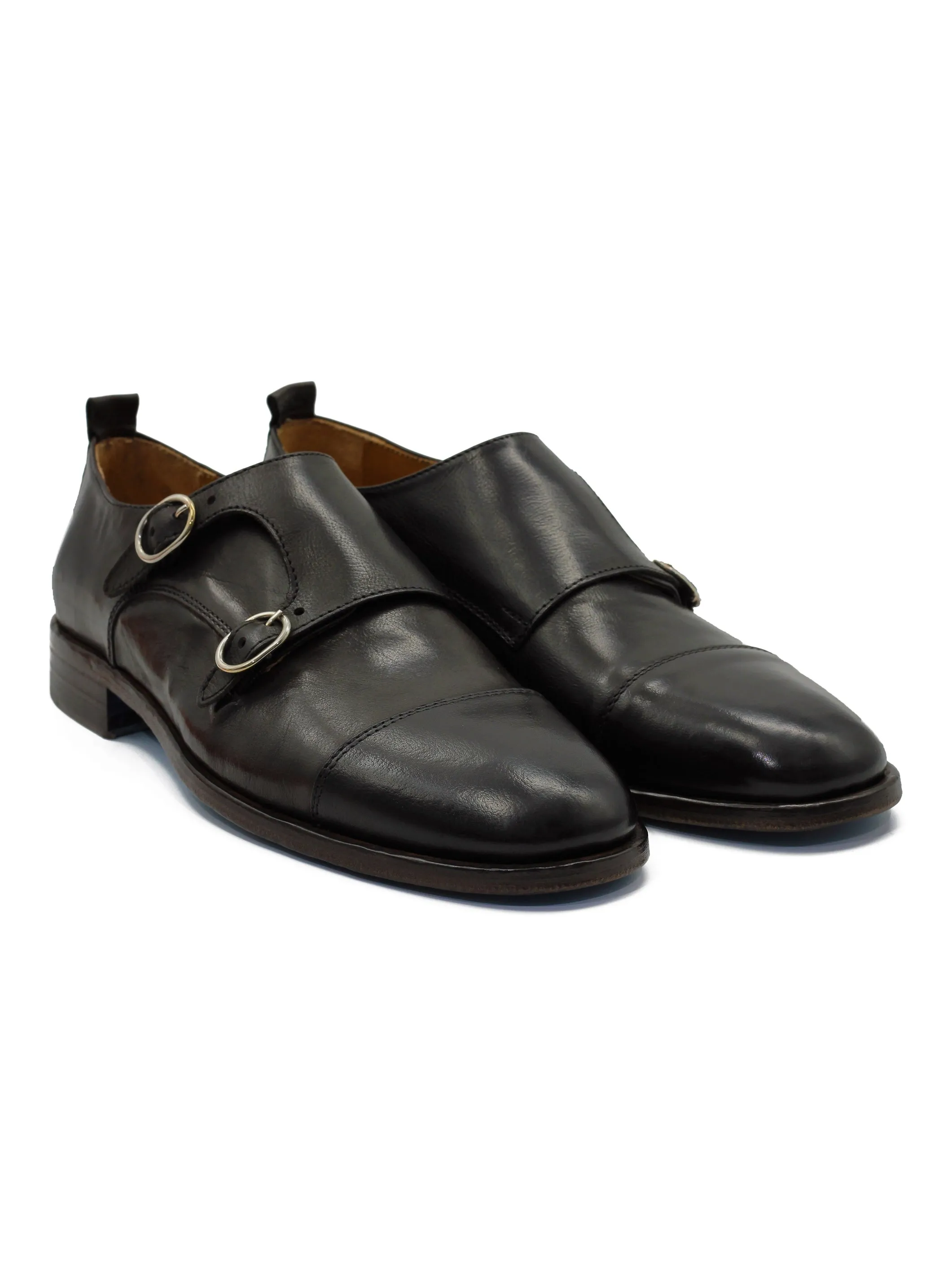 BROWN ITALIAN CALFSKIN DOUBLE BUCKLE MONK LOAFER
