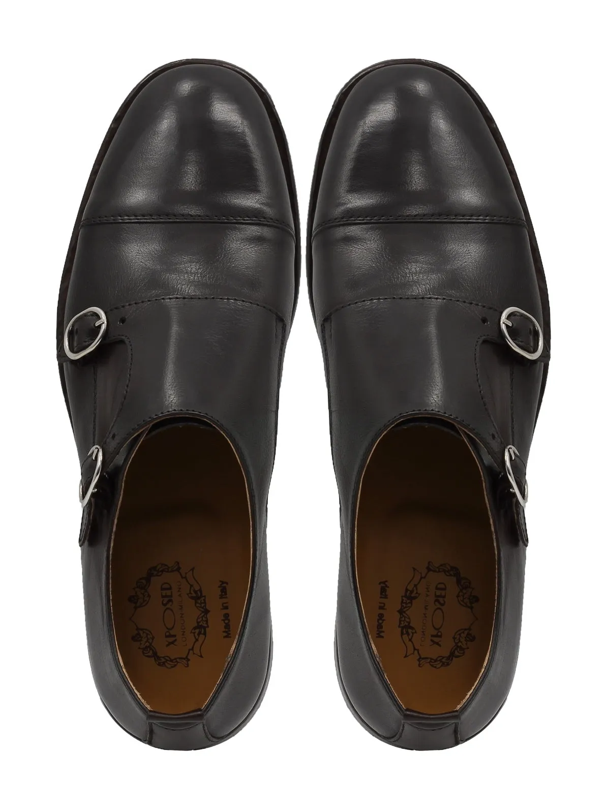 BROWN ITALIAN CALFSKIN DOUBLE BUCKLE MONK LOAFER
