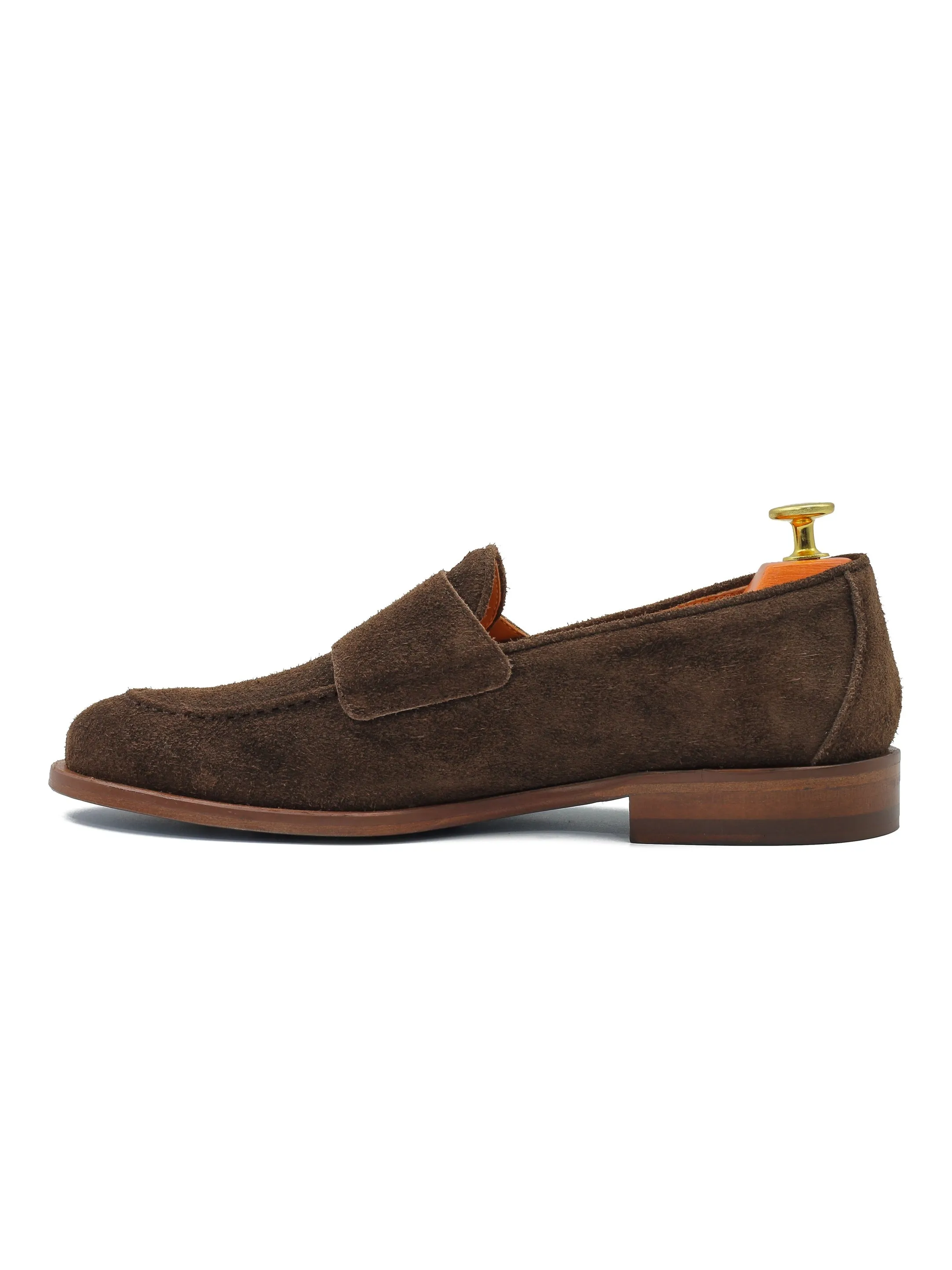 BROWN ITALIAN SUEDE DOUBLE MONK BUCKLE LOAFER