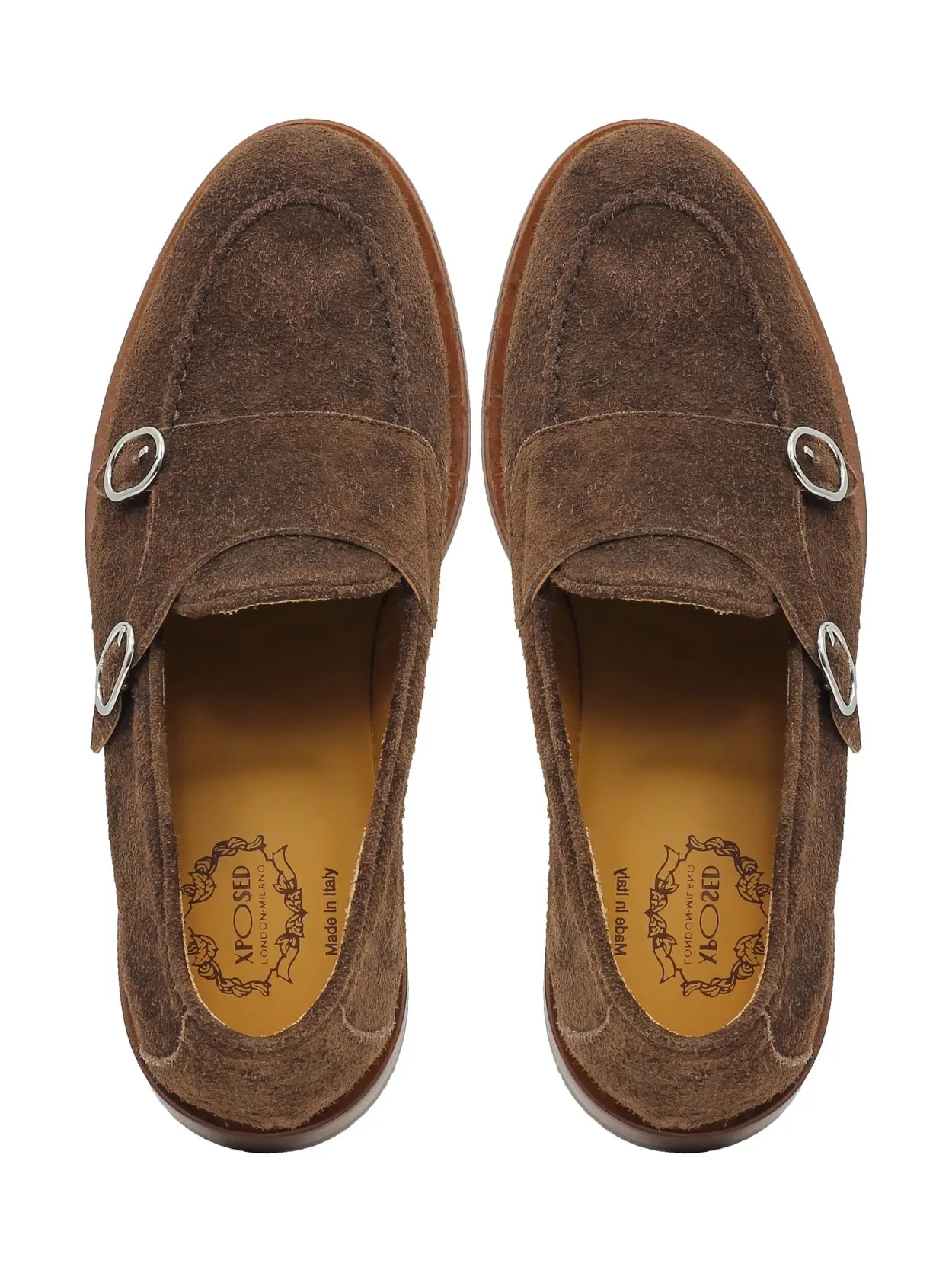 BROWN ITALIAN SUEDE DOUBLE MONK BUCKLE LOAFER