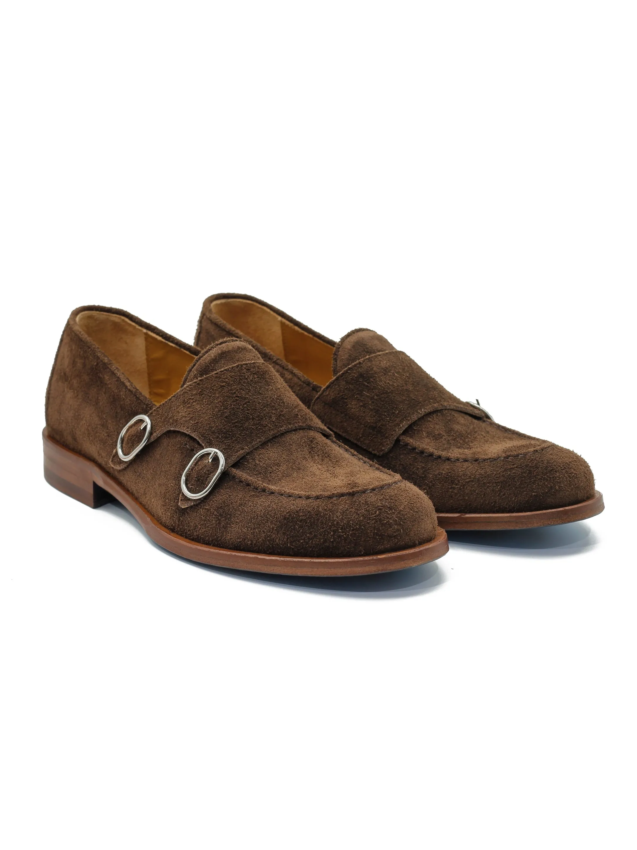 BROWN ITALIAN SUEDE DOUBLE MONK BUCKLE LOAFER