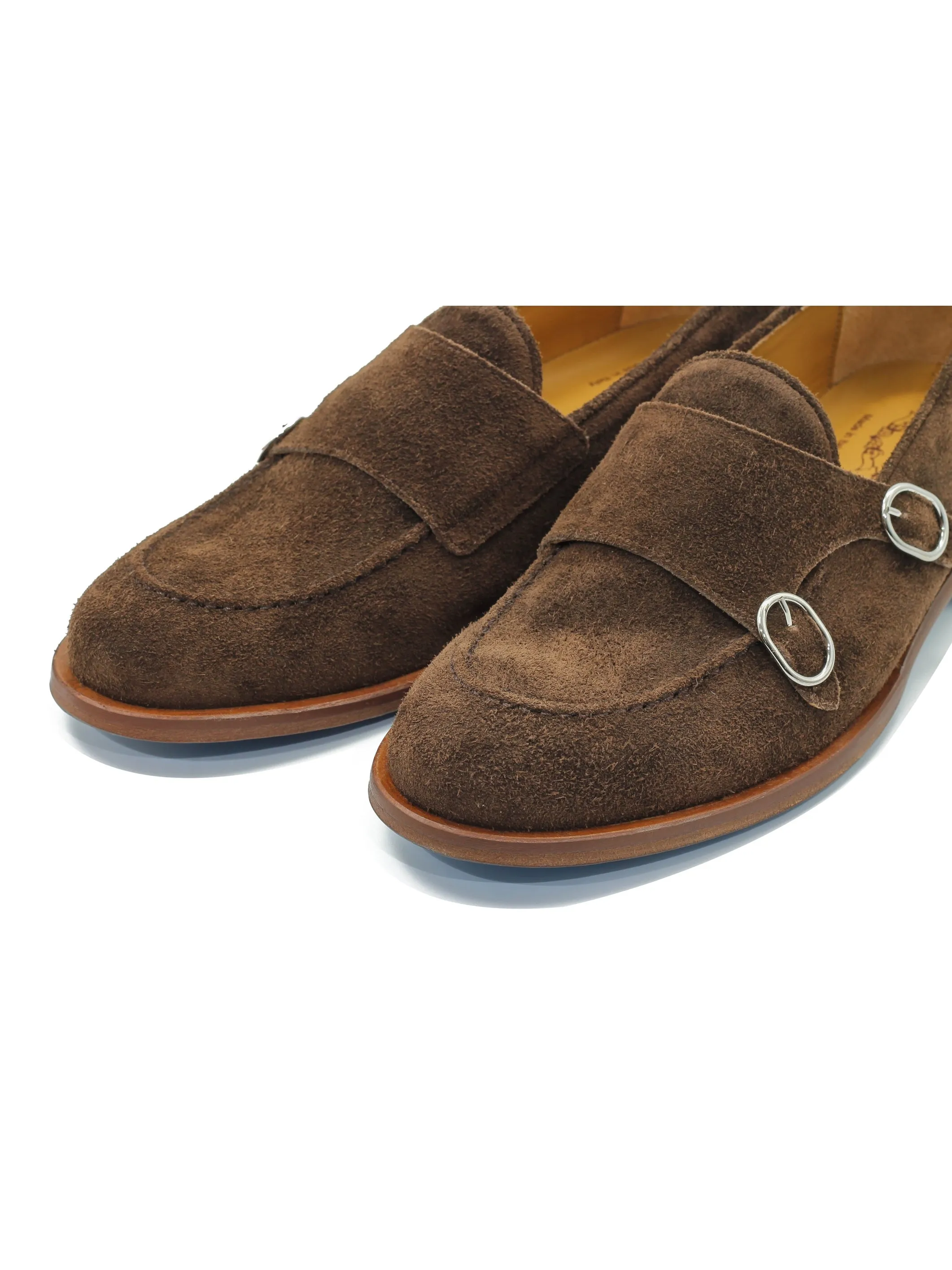 BROWN ITALIAN SUEDE DOUBLE MONK BUCKLE LOAFER