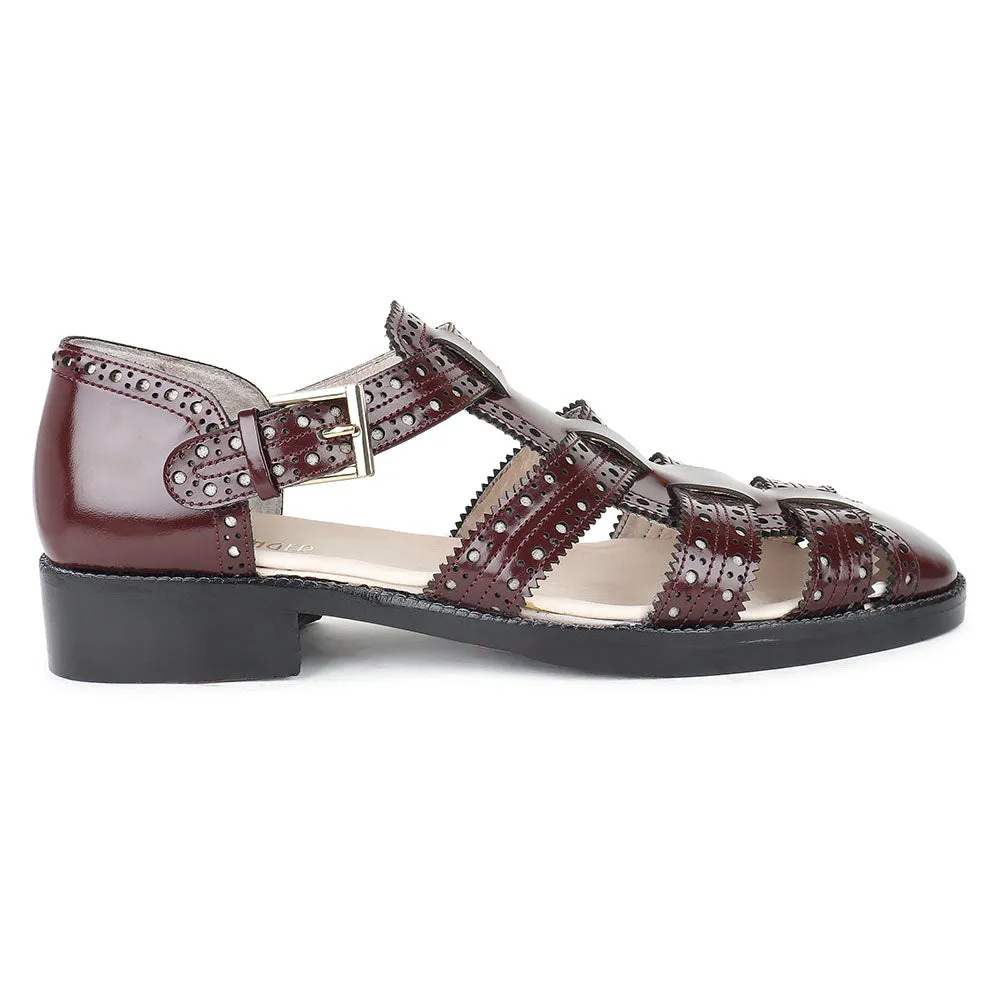 Burgundy Brushed Glossed Brogue Detail Sandal