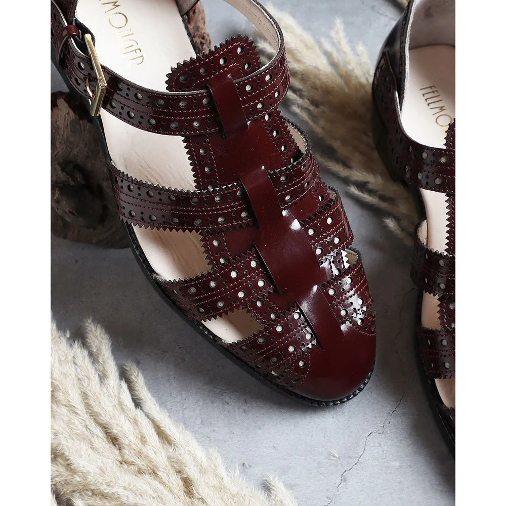 Burgundy Brushed Glossed Brogue Detail Sandal