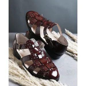 Burgundy Brushed Glossed Brogue Detail Sandal