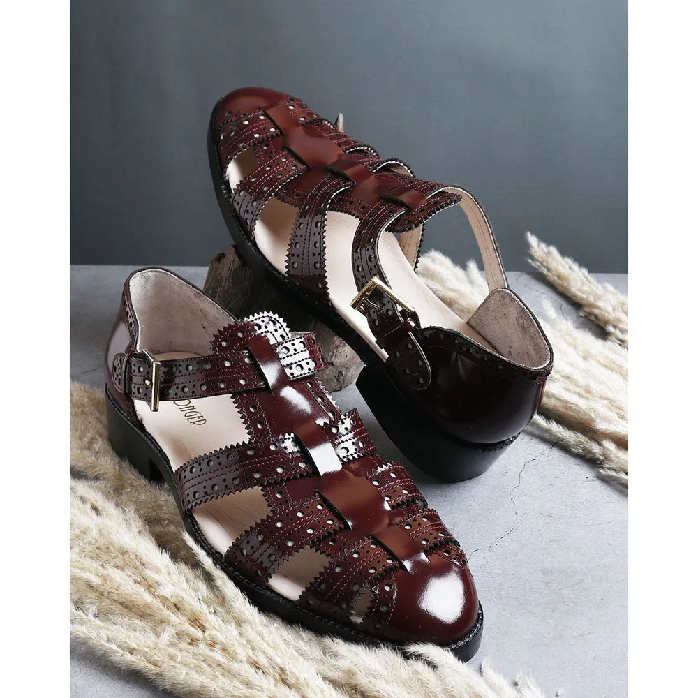 Burgundy Brushed Glossed Brogue Detail Sandal