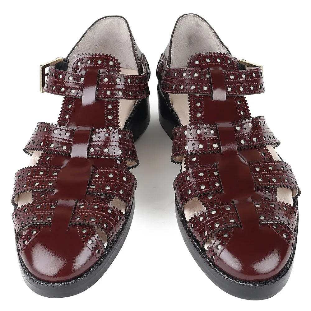 Burgundy Brushed Glossed Brogue Detail Sandal