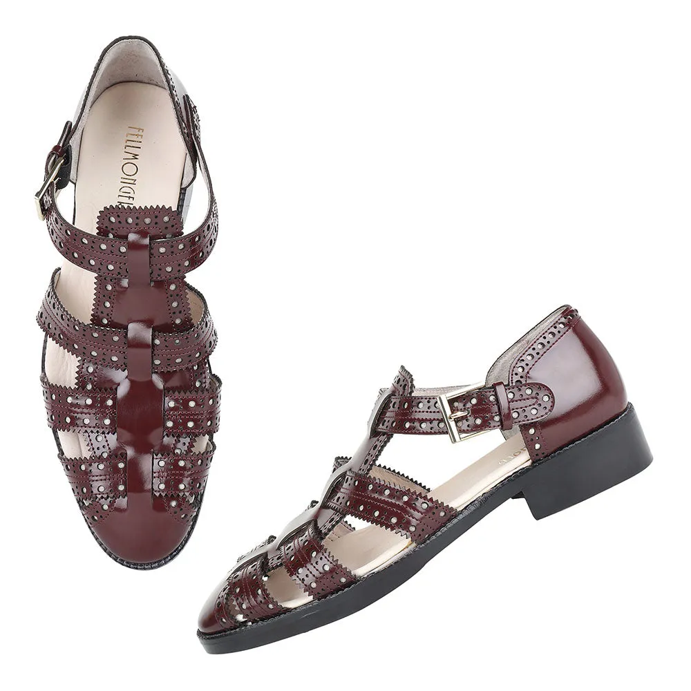 Burgundy Brushed Glossed Brogue Detail Sandal