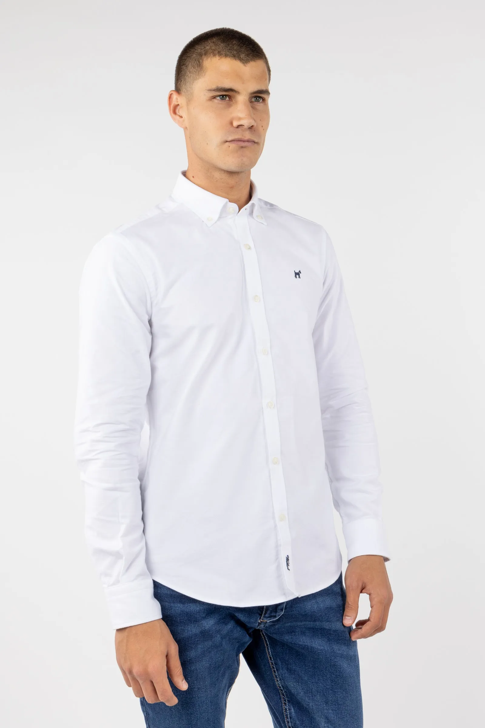 Camisa Oxford Blanco Acabado Brush