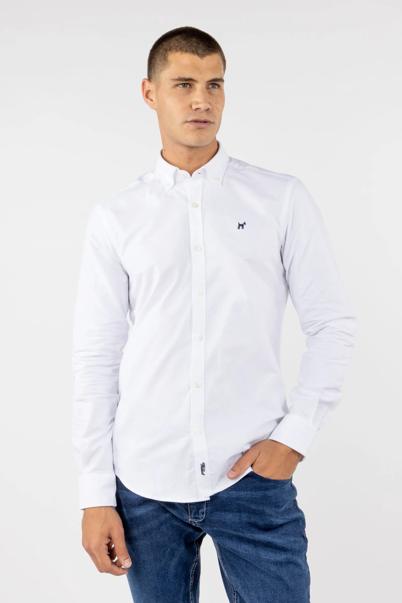 Camisa Oxford Blanco Acabado Brush