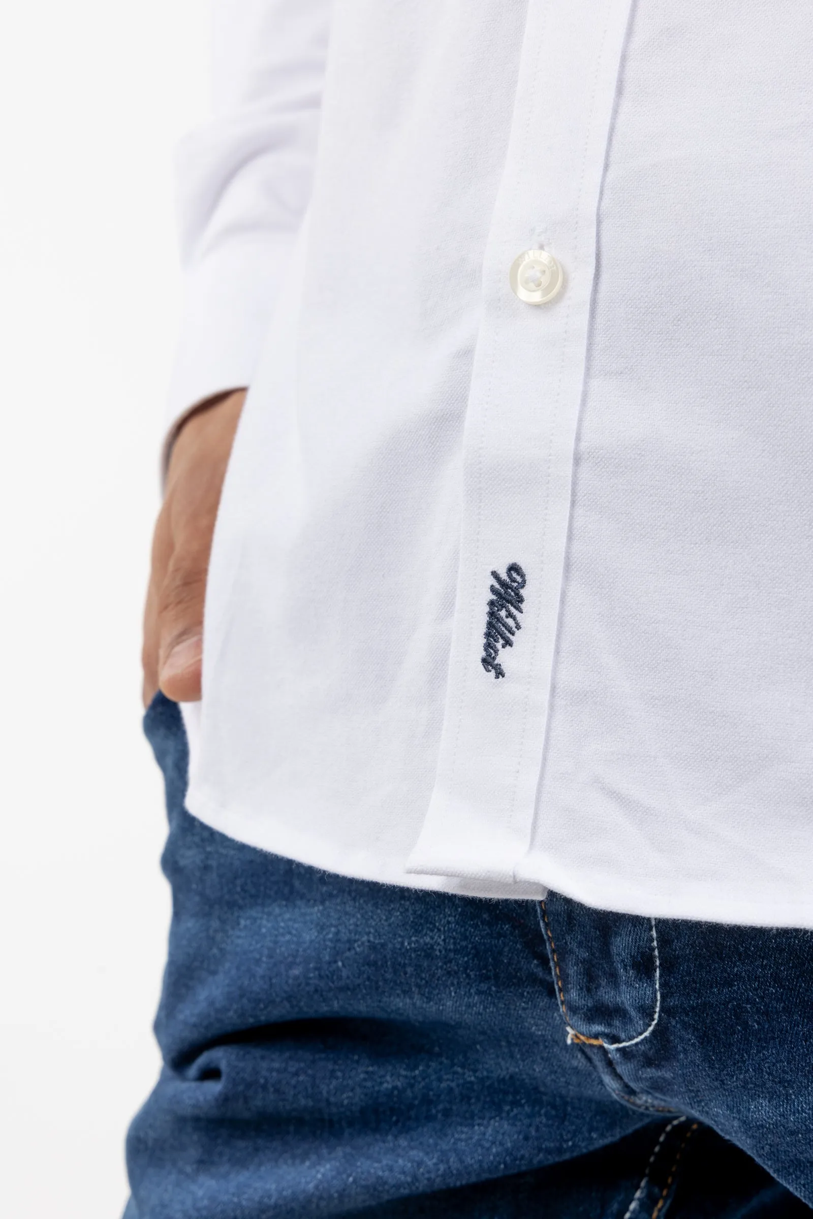 Camisa Oxford Blanco Acabado Brush