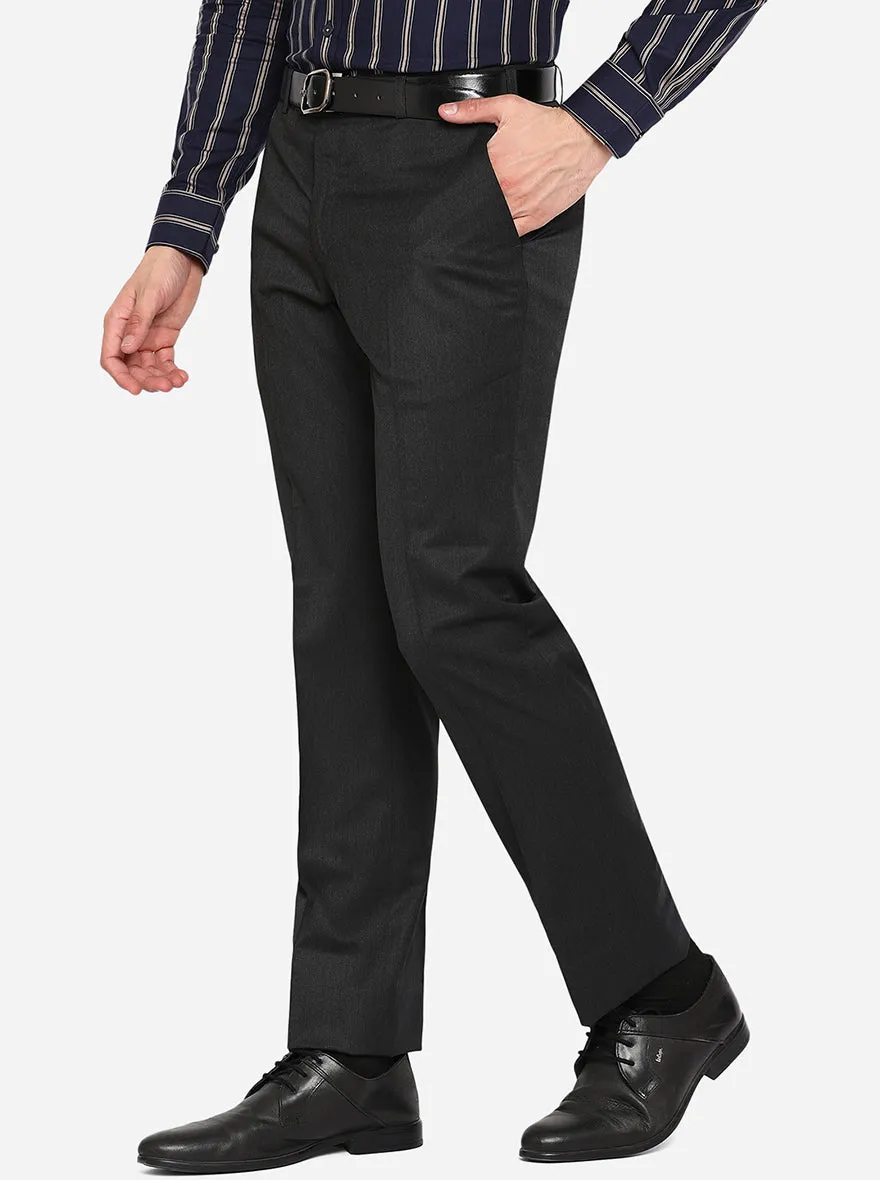 Charcoal Grey Solid Classic Fit Formal Trouser | JadeBlue