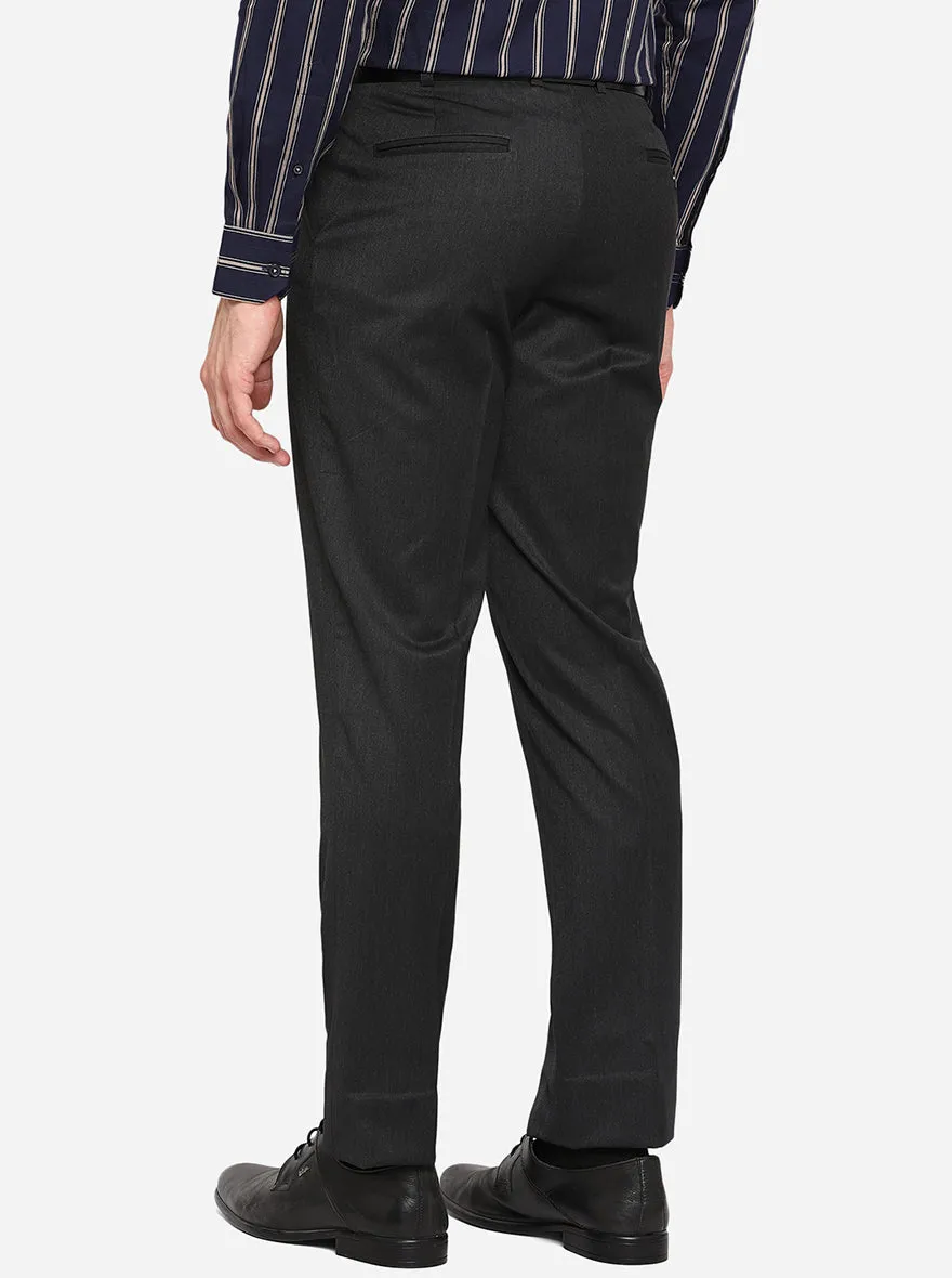 Charcoal Grey Solid Classic Fit Formal Trouser | JadeBlue
