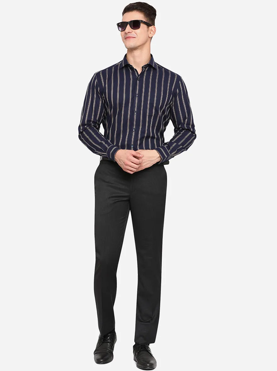 Charcoal Grey Solid Classic Fit Formal Trouser | JadeBlue