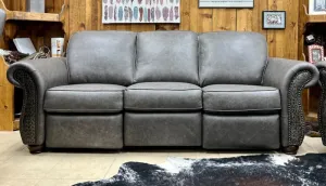 Custom Silverado Power Reclining Sofa in Fargo Grey and Aged Gator
