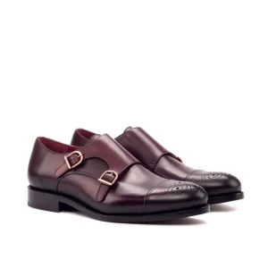 DapperFam Monaco in Burgundy Men's Italian Leather Double Monk
