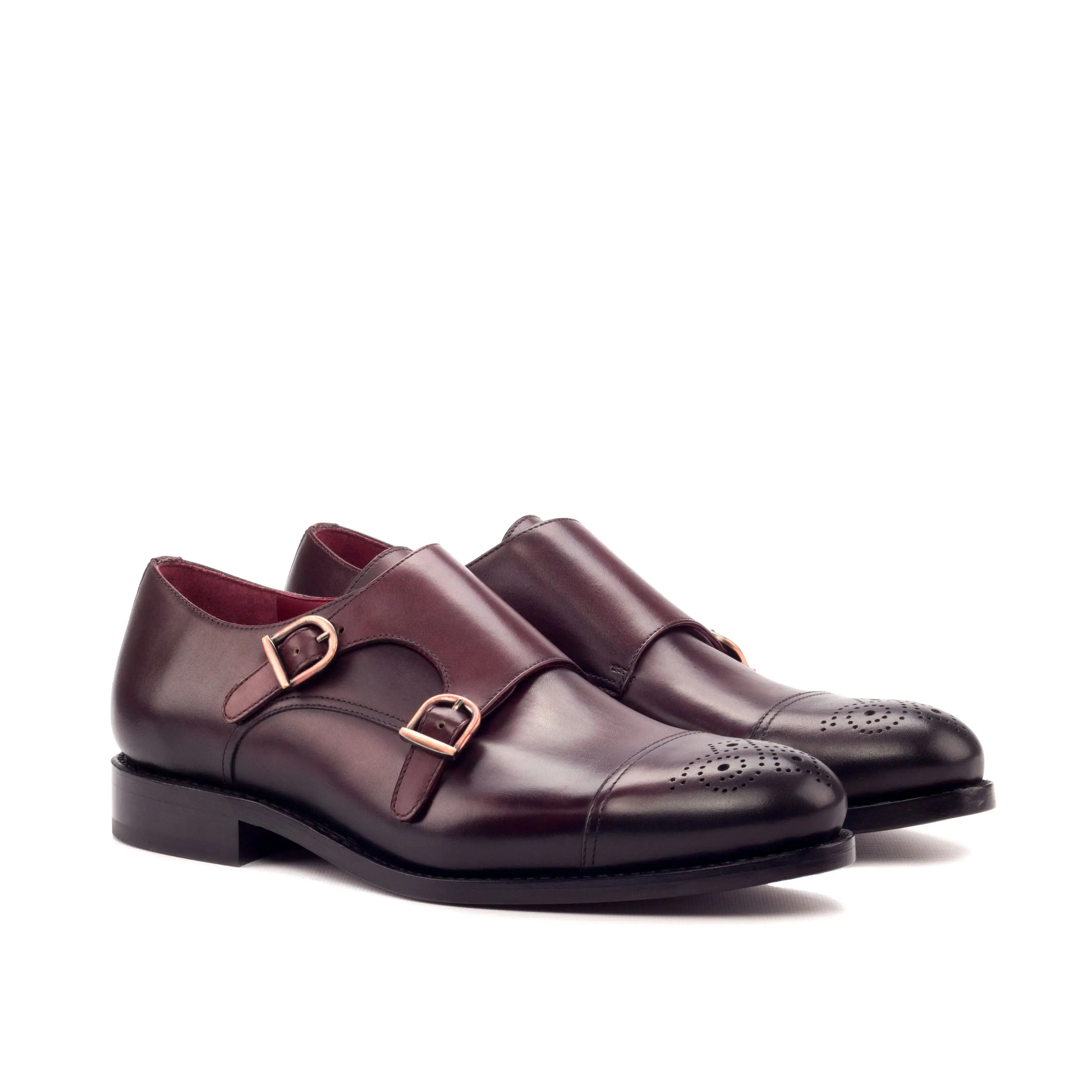 DapperFam Monaco in Burgundy Men's Italian Leather Double Monk
