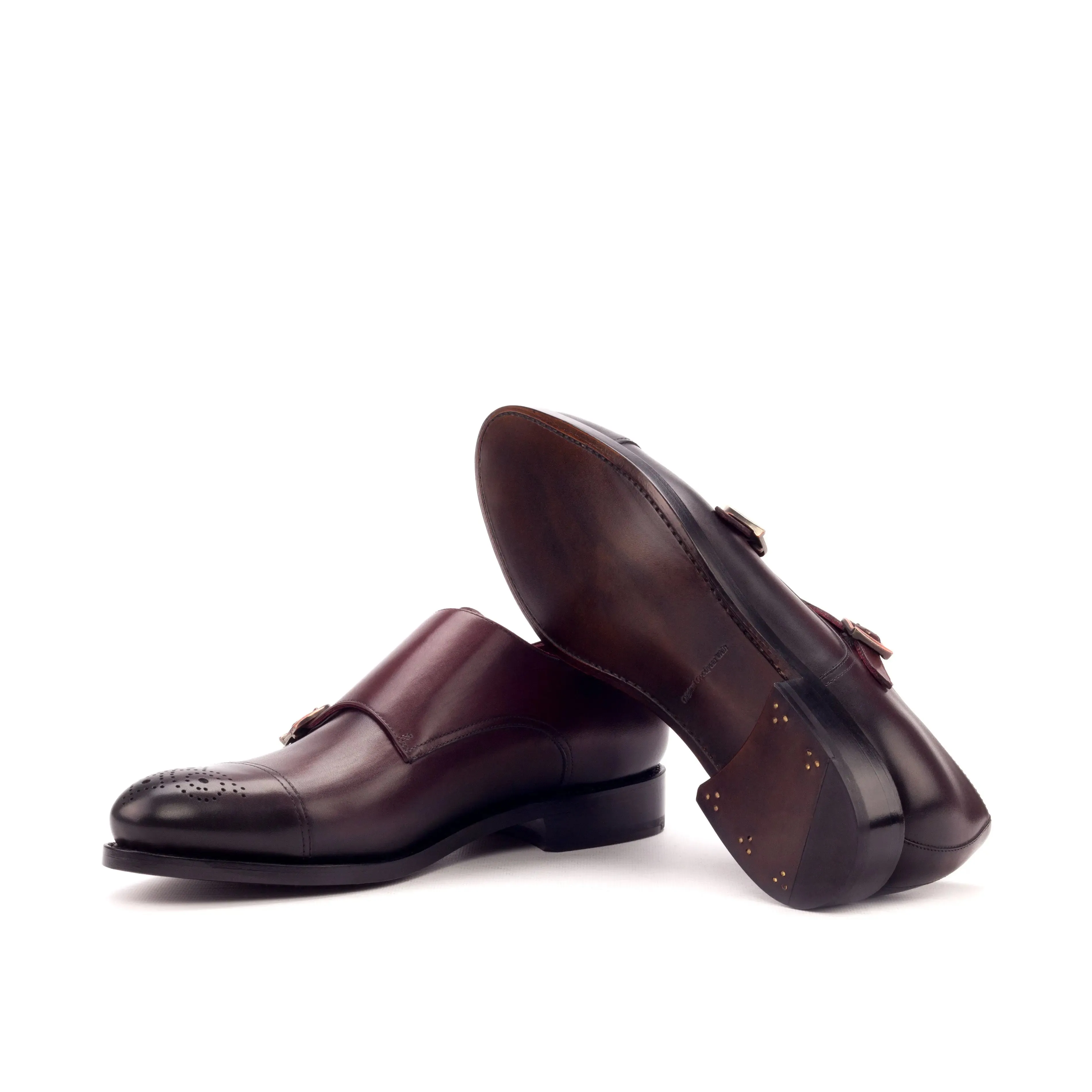 DapperFam Monaco in Burgundy Men's Italian Leather Double Monk