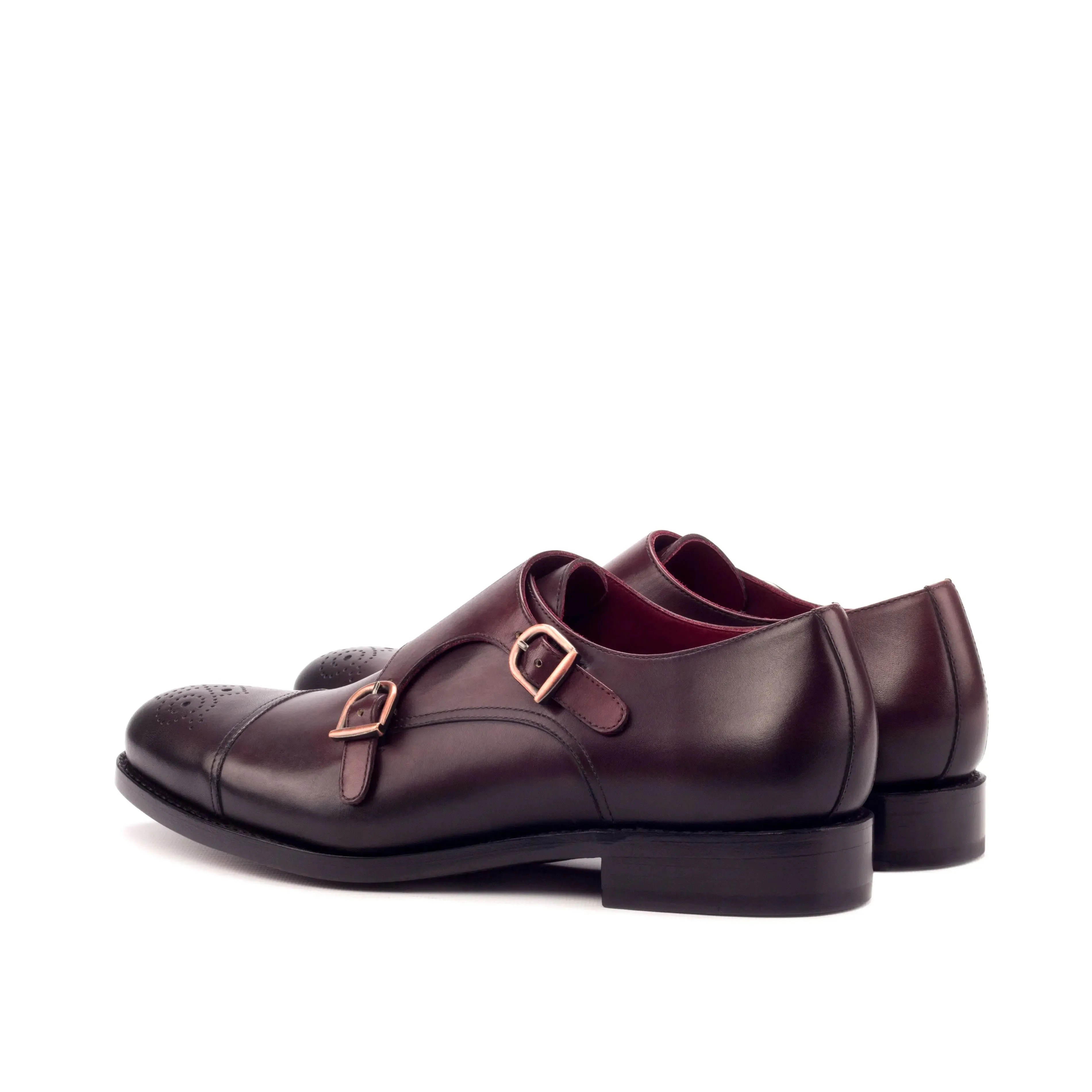 DapperFam Monaco in Burgundy Men's Italian Leather Double Monk