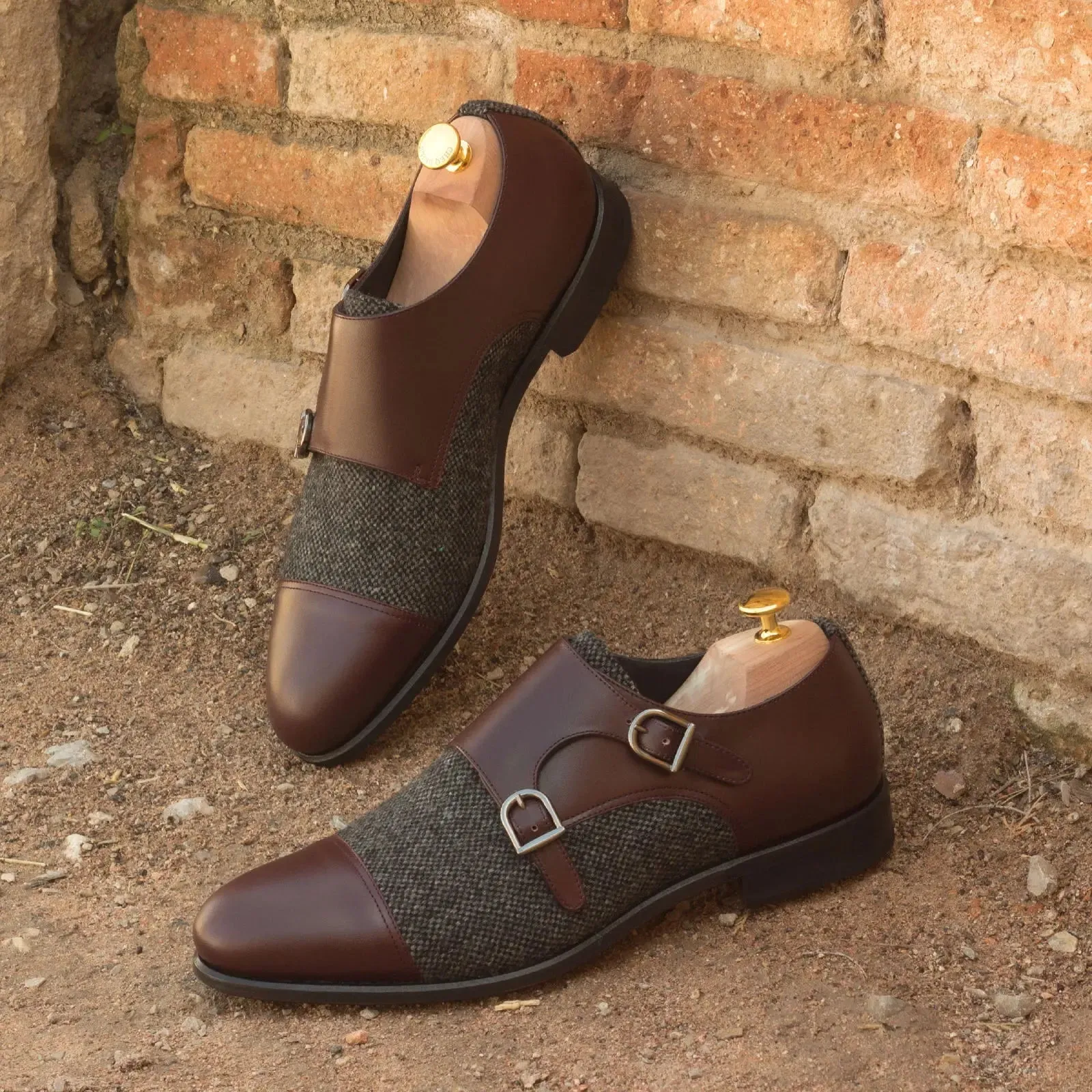 DapperFam Monaco in Burgundy / Nailhead Men's Sartorial & Italian Leather Double Monk