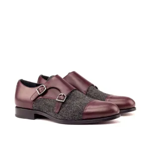 DapperFam Monaco in Burgundy / Nailhead Men's Sartorial & Italian Leather Double Monk