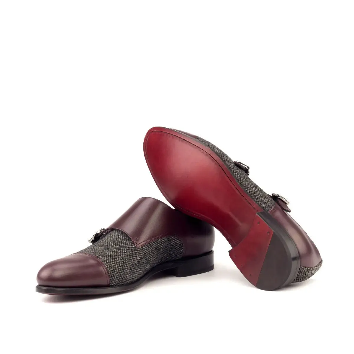 DapperFam Monaco in Burgundy / Nailhead Men's Sartorial & Italian Leather Double Monk