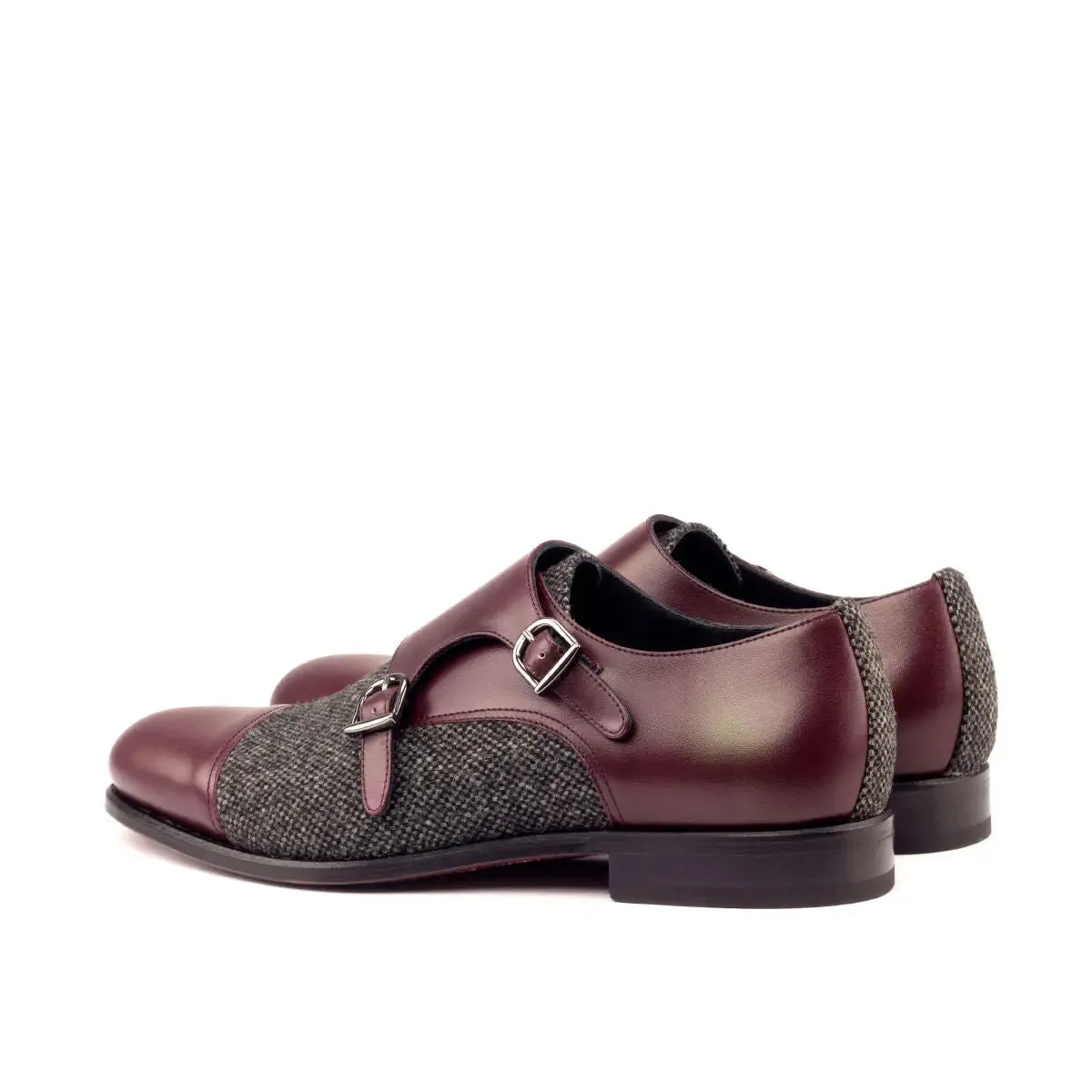 DapperFam Monaco in Burgundy / Nailhead Men's Sartorial & Italian Leather Double Monk