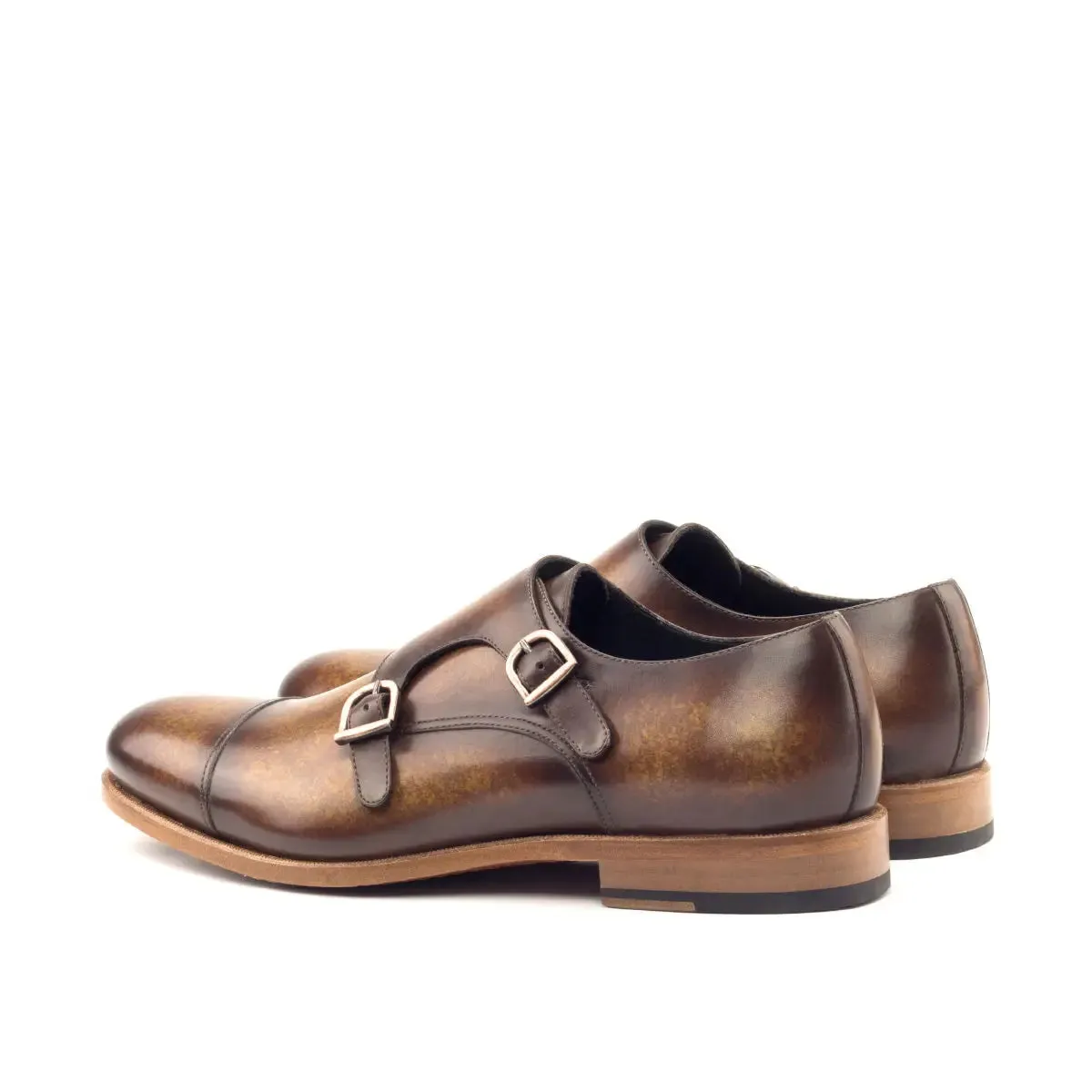 DapperFam Monaco in Cognac Men's Hand-Painted Patina Double Monk