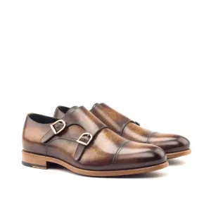 DapperFam Monaco in Cognac Men's Hand-Painted Patina Double Monk