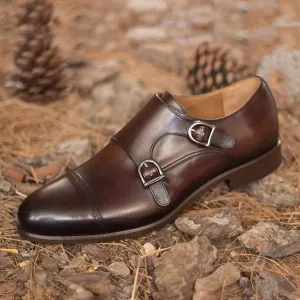 DapperFam Monaco in Dark Brown Men's Italian Leather Double Monk