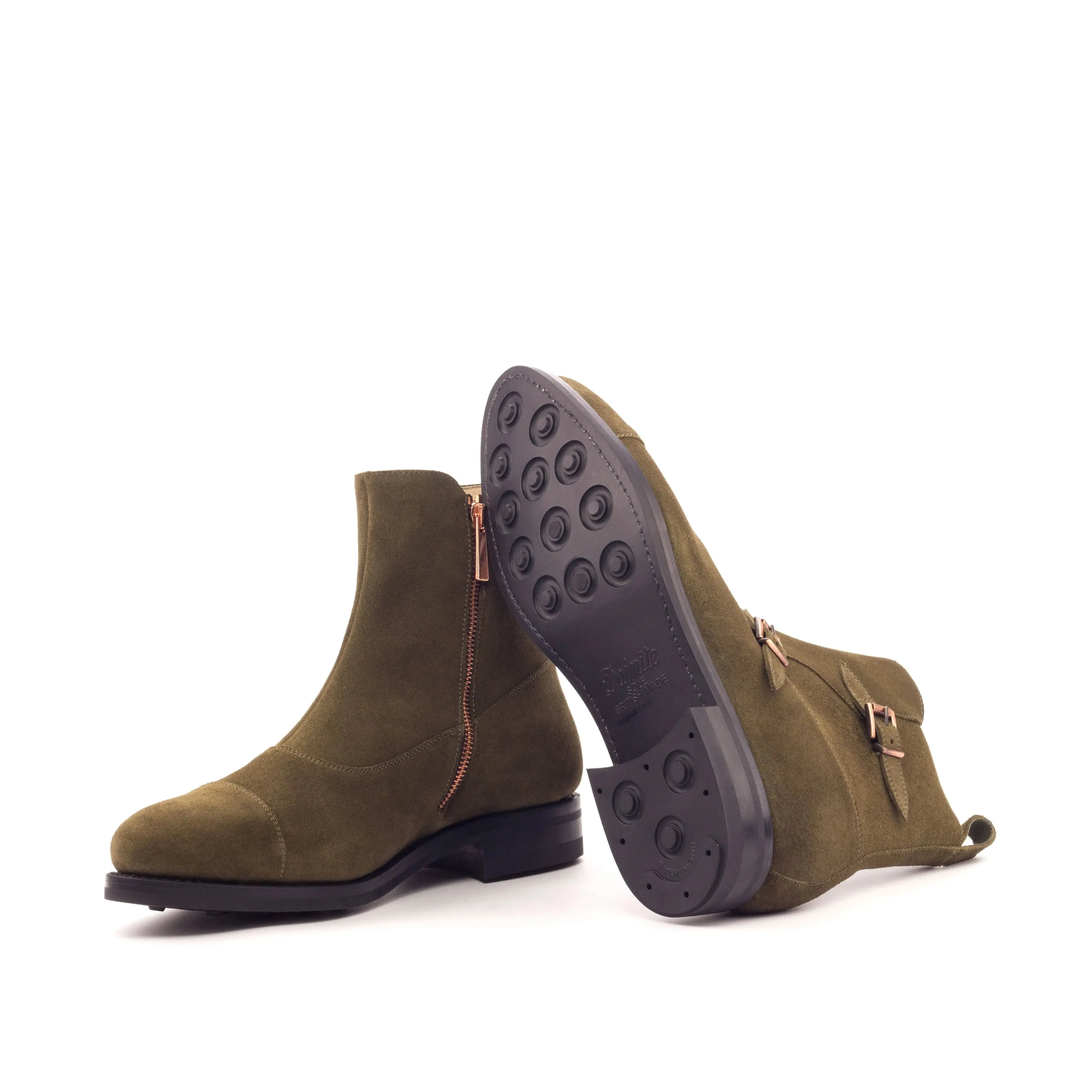 DapperFam Octavian in Khaki Men's Lux Suede Buckle Boot