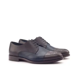 DapperFam Vero in Dark Brown / Navy Men's Italian Leather & Italian Pebble Grain Leather Derby